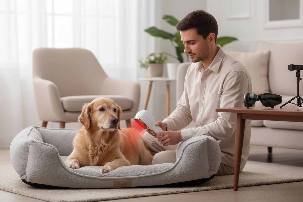 Dog resting comfortably with arthritis home support