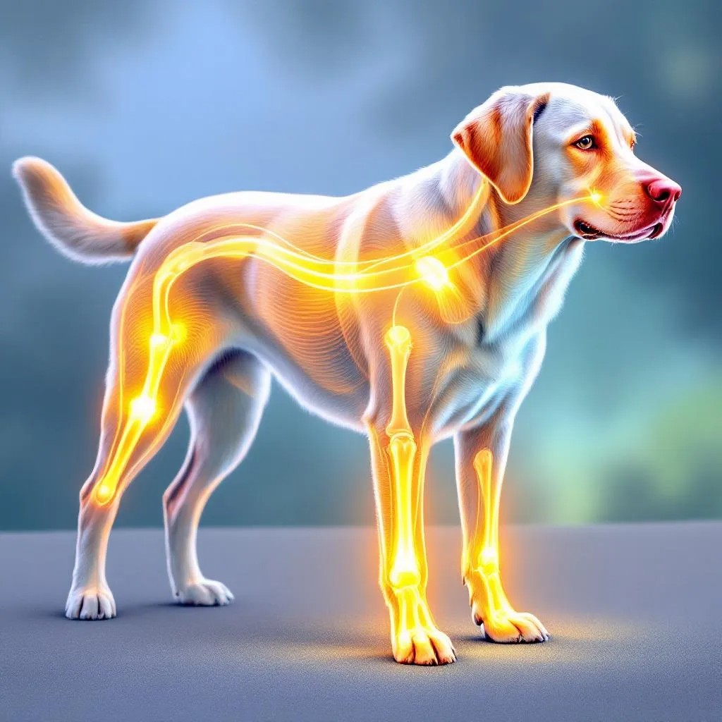 Dog showing signs of arthritis and hind leg stiffness