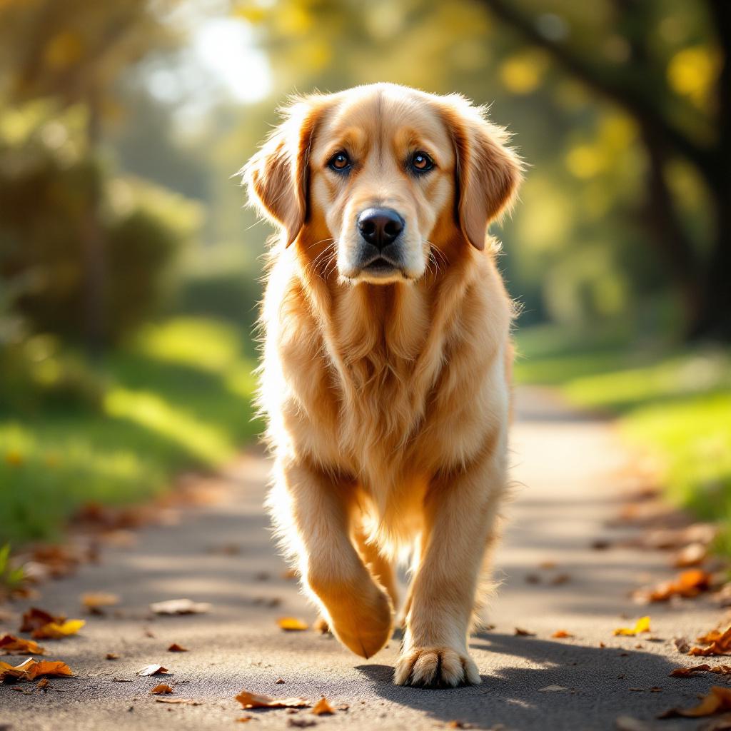 Dog on a gentle walk during muscle recovery