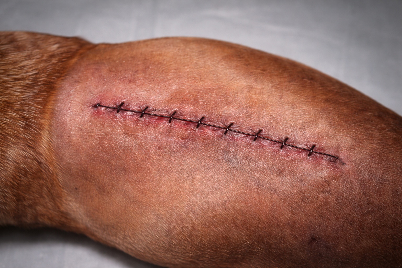 Dog showing signs of a muscle injury and stiffness